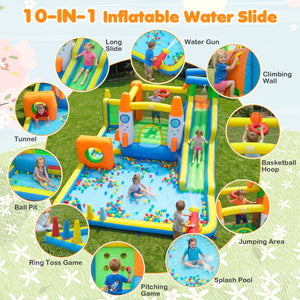 10-in-1 Inflatable Bounce House with Water Slide and 680W Blower for Kids view 6