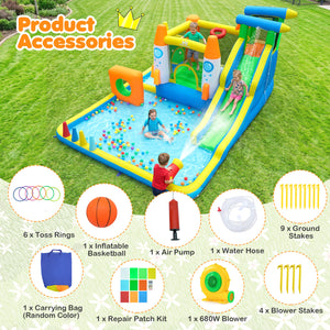 10-in-1 Inflatable Bounce House with Water Slide and 680W Blower for Kids view 7