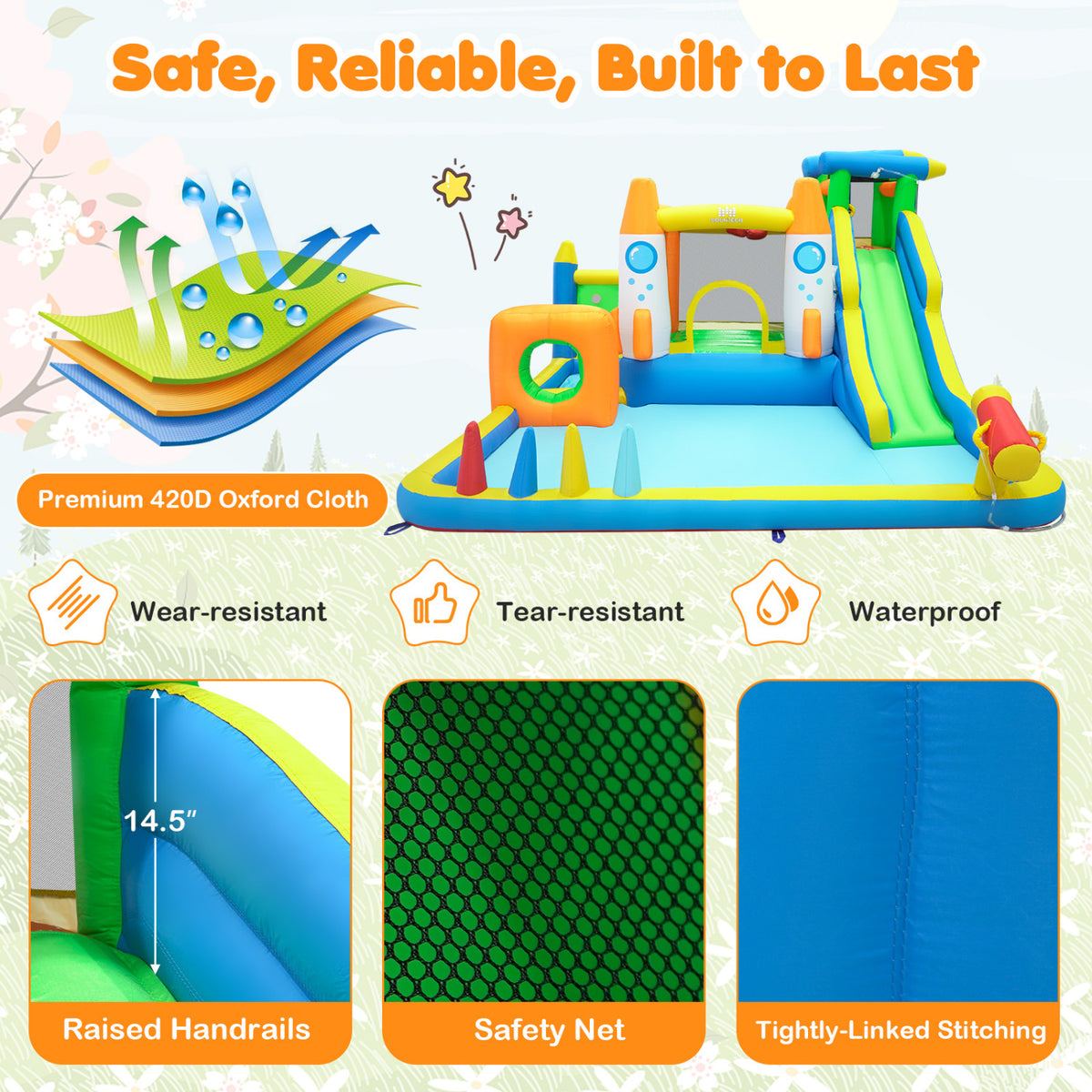 10-in-1 Inflatable Bounce House with Water Slide and 680W Blower for Kids view 9