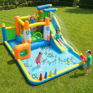 10-in-1 Inflatable Bounce House with Water Slide for Kids without Blower view 2