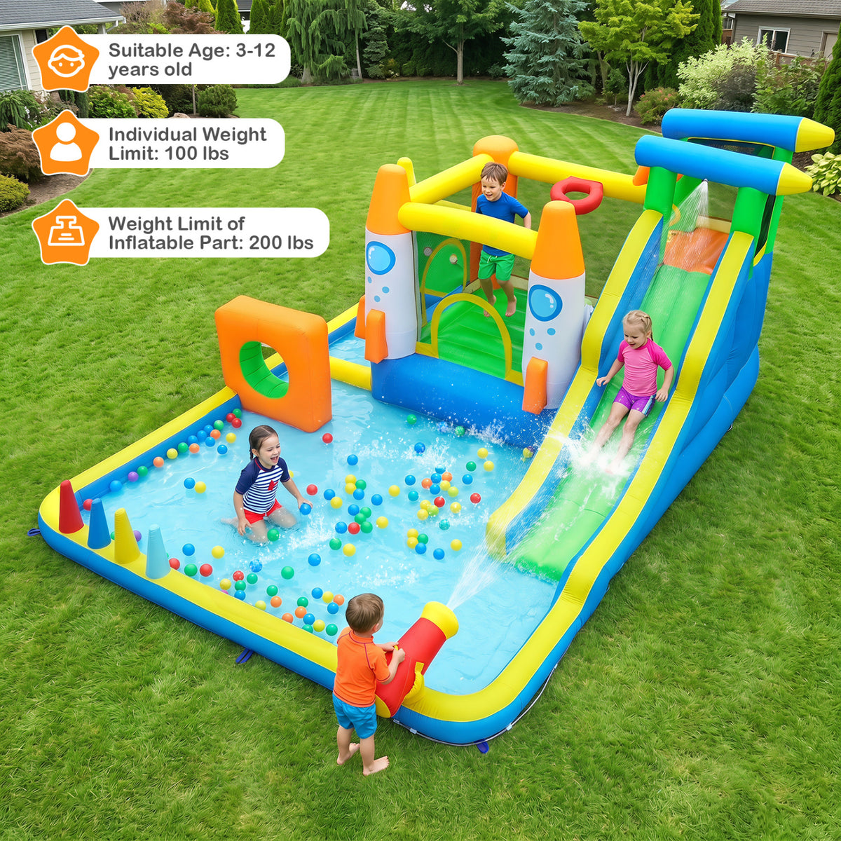 10-in-1 Inflatable Bounce House with Water Slide for Kids without Blower view 5
