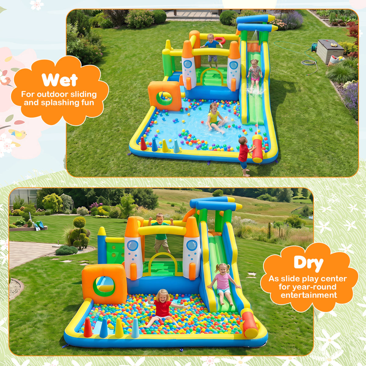 10-in-1 Inflatable Bounce House with Water Slide for Kids without Blower view 6