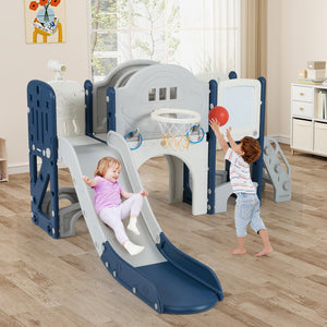 10 in 1 Toddler Slide Set Kids Slide and Climber Playset Indoor Playground-Blue view 2