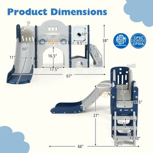 10 in 1 Toddler Slide Set Kids Slide and Climber Playset Indoor Playground-Blue view 4