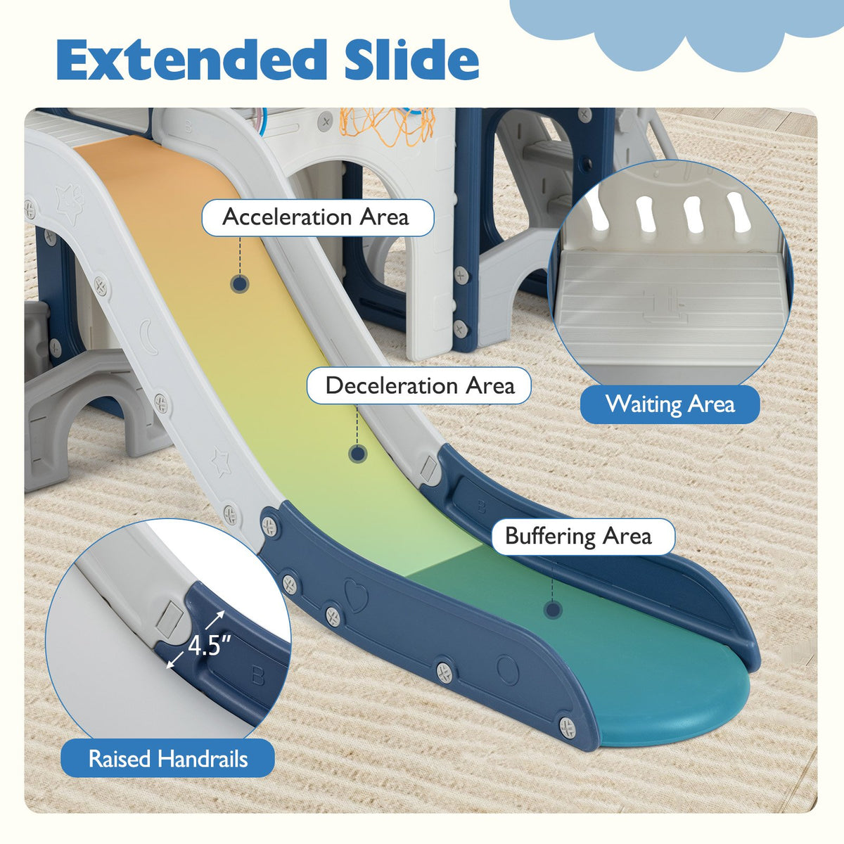 10 in 1 Toddler Slide Set Kids Slide and Climber Playset Indoor Playground-Blue view 7