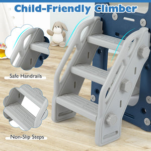 10 in 1 Toddler Slide Set Kids Slide and Climber Playset Indoor Playground-Blue view 8