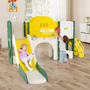 10 in 1 Toddler Slide Set Kids Slide and Climber Playset Indoor Playground-Yellow view 2