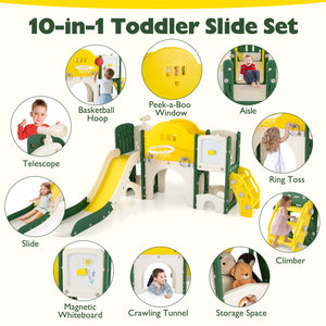 10 in 1 Toddler Slide Set Kids Slide and Climber Playset Indoor Playground-Yellow view 6