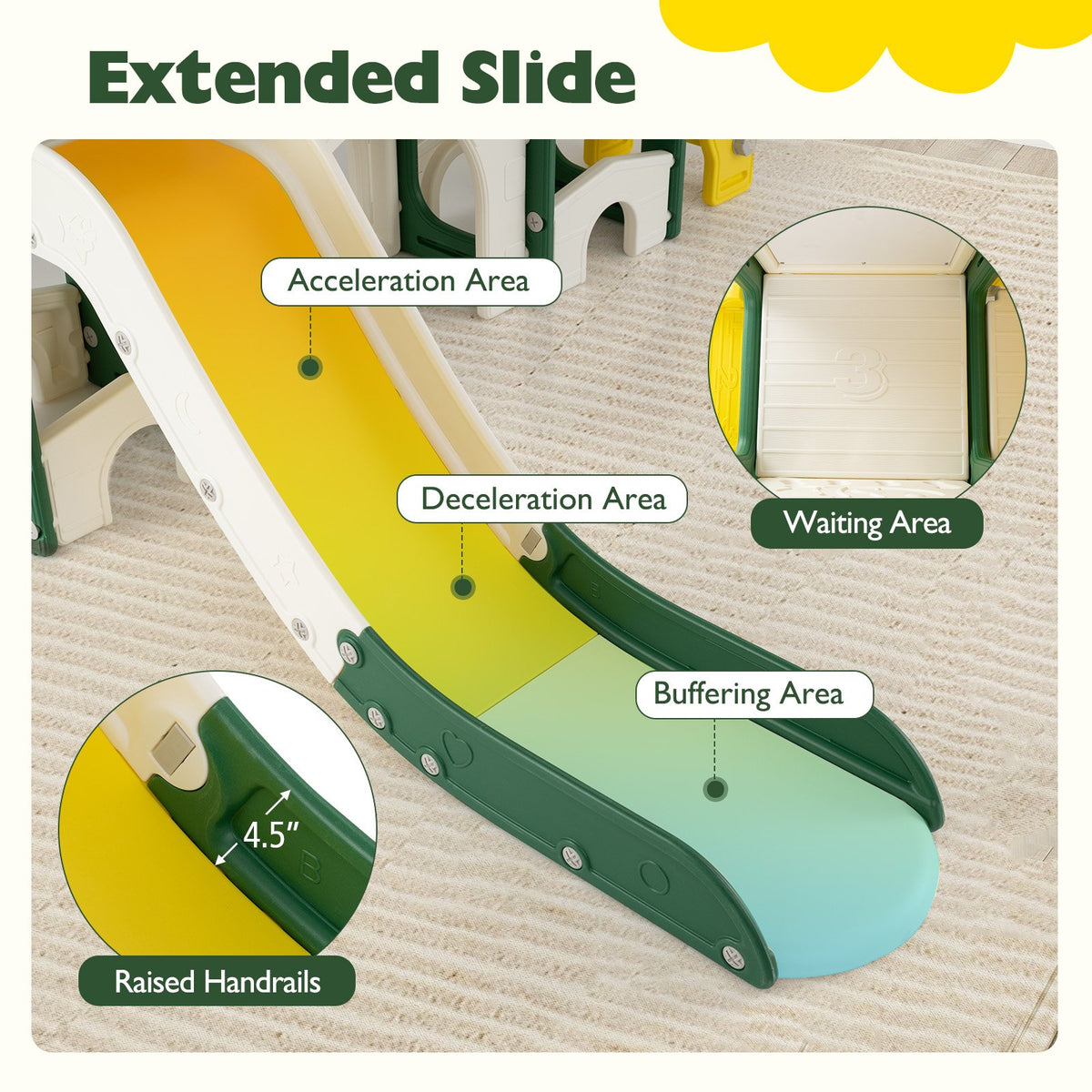 10 in 1 Toddler Slide Set Kids Slide and Climber Playset Indoor Playground-Yellow view 7