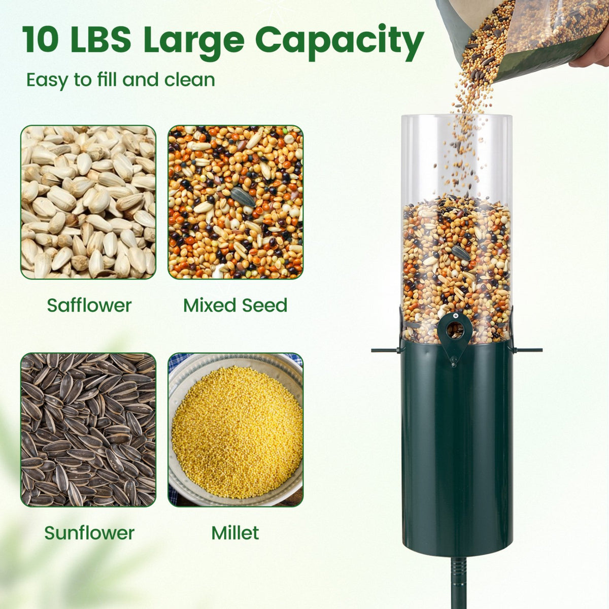 10 LBS Large Capacity Squirrel Proof Bird Feeder with Pole Mount and Baffle view 7
