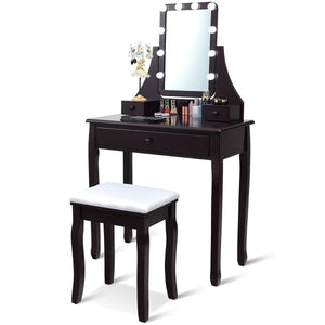 10 LED Lighted Mirror and 3 Drawers Vanity Table Set-Brown view 7