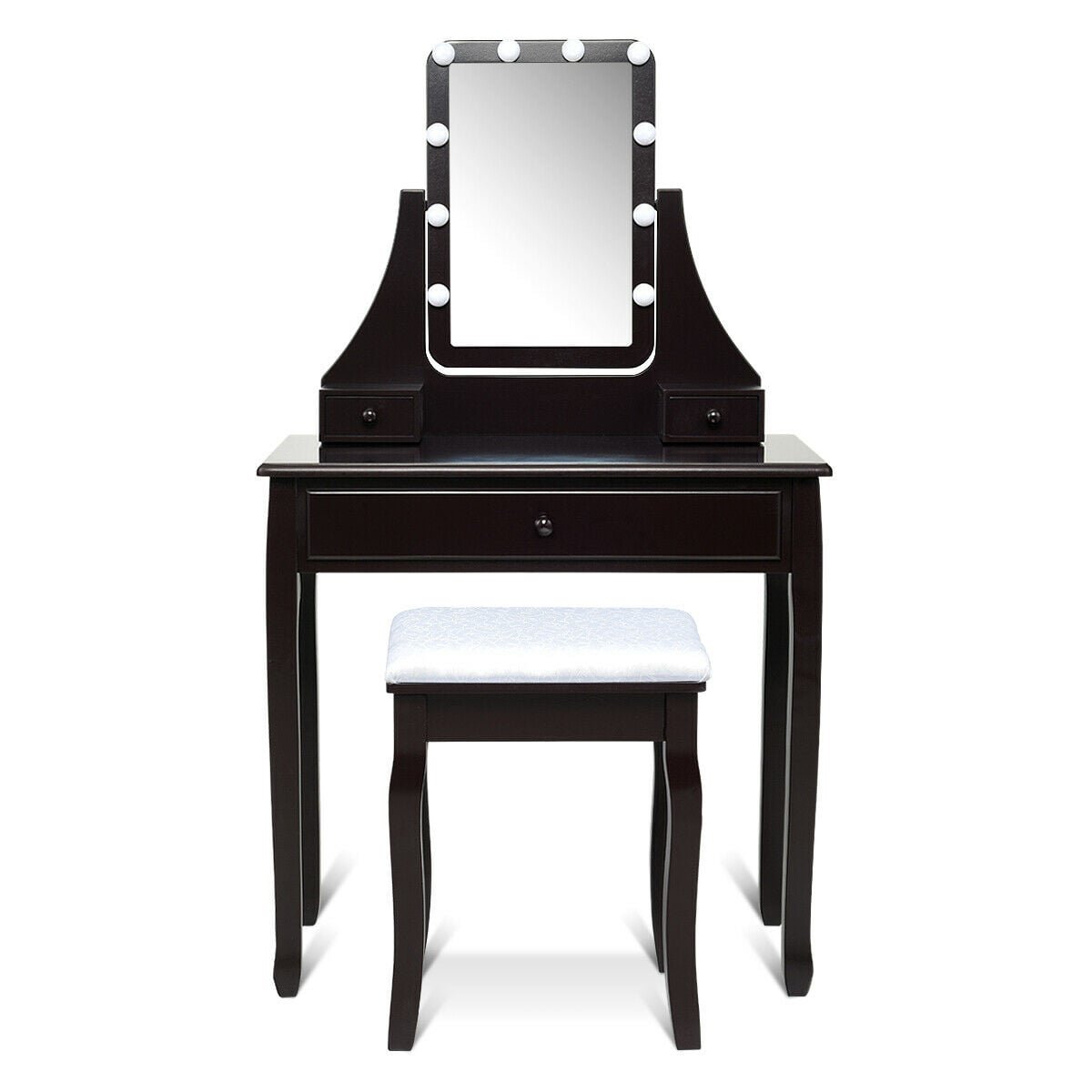 10 LED Lighted Mirror and 3 Drawers Vanity Table Set-Brown view 8