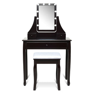 10 LED Lighted Mirror and 3 Drawers Vanity Table Set-Brown view 8