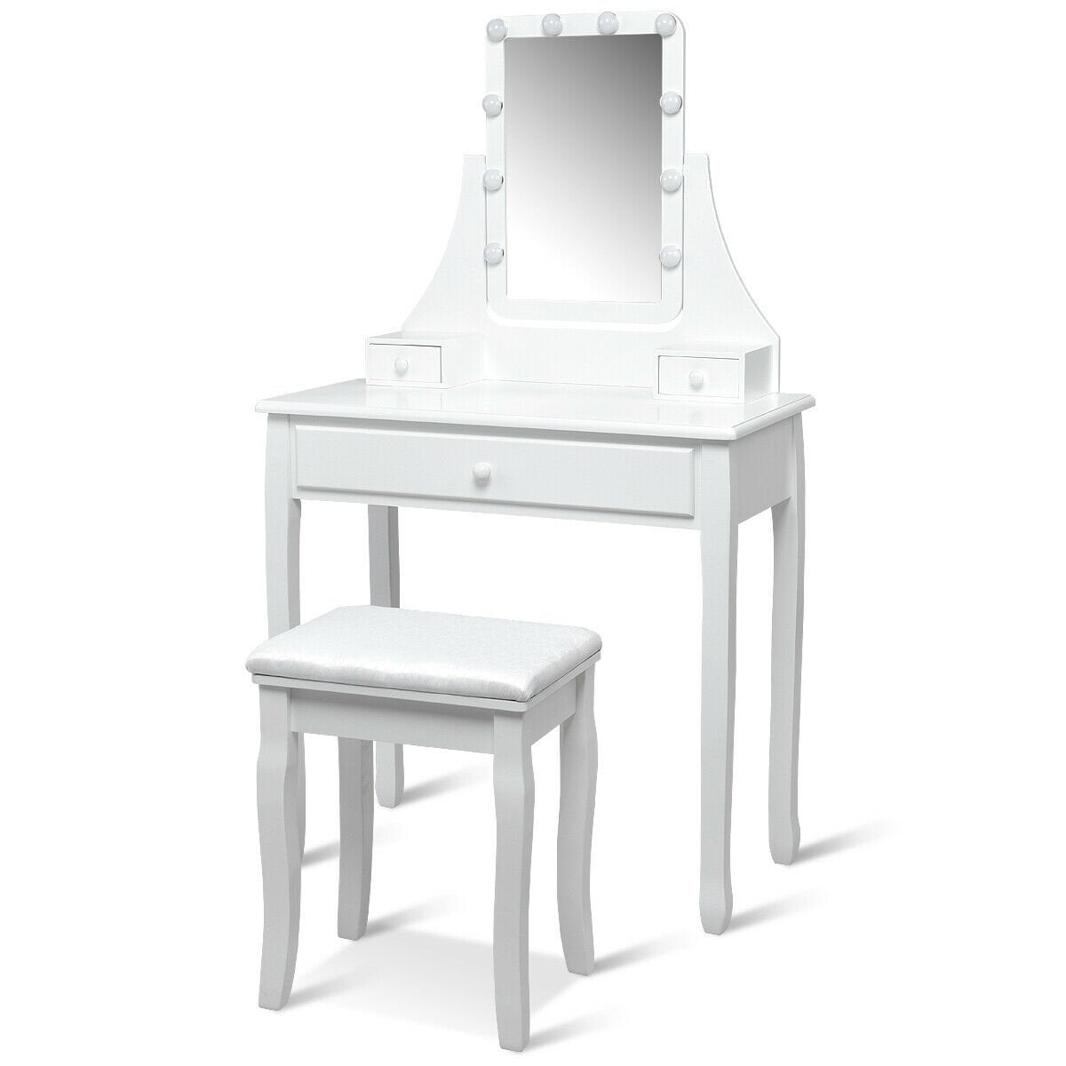 10 LED Lighted Mirror and 3 Drawers Vanity Table Set-White