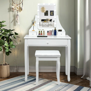 10 LED Lighted Mirror and 3 Drawers Vanity Table Set-White view 2