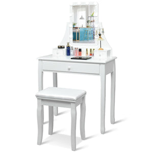 10 LED Lighted Mirror and 3 Drawers Vanity Table Set-White view 6