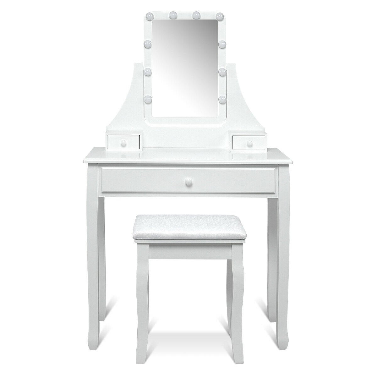 10 LED Lighted Mirror and 3 Drawers Vanity Table Set-White view 8