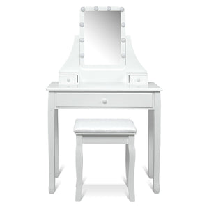 10 LED Lighted Mirror and 3 Drawers Vanity Table Set-White view 8