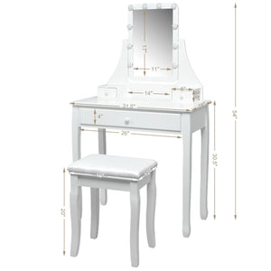 10 LED Lighted Mirror and 3 Drawers Vanity Table Set-White view 9