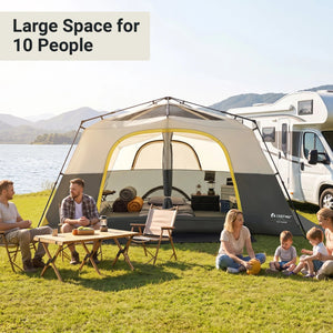 10 Person Instant Cabin Camping Tent with Rainfly 13 ft x 9 ft Portable Large Family Tent-Beige view 5