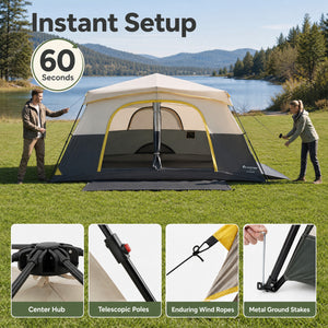 10 Person Instant Cabin Camping Tent with Rainfly 13 ft x 9 ft Portable Large Family Tent-Beige view 7