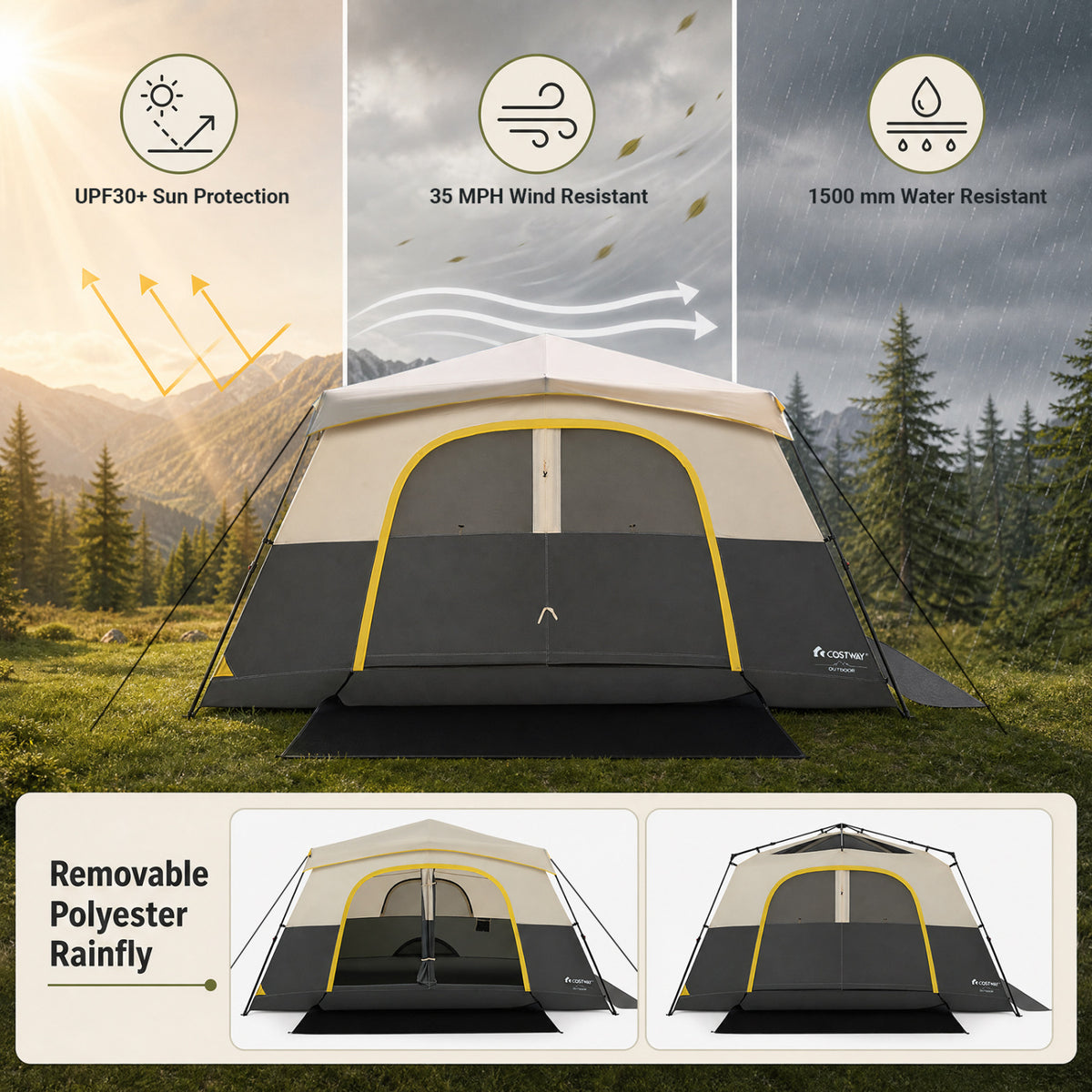 10 Person Instant Cabin Camping Tent with Rainfly 13 ft x 9 ft Portable Large Family Tent-Beige view 8