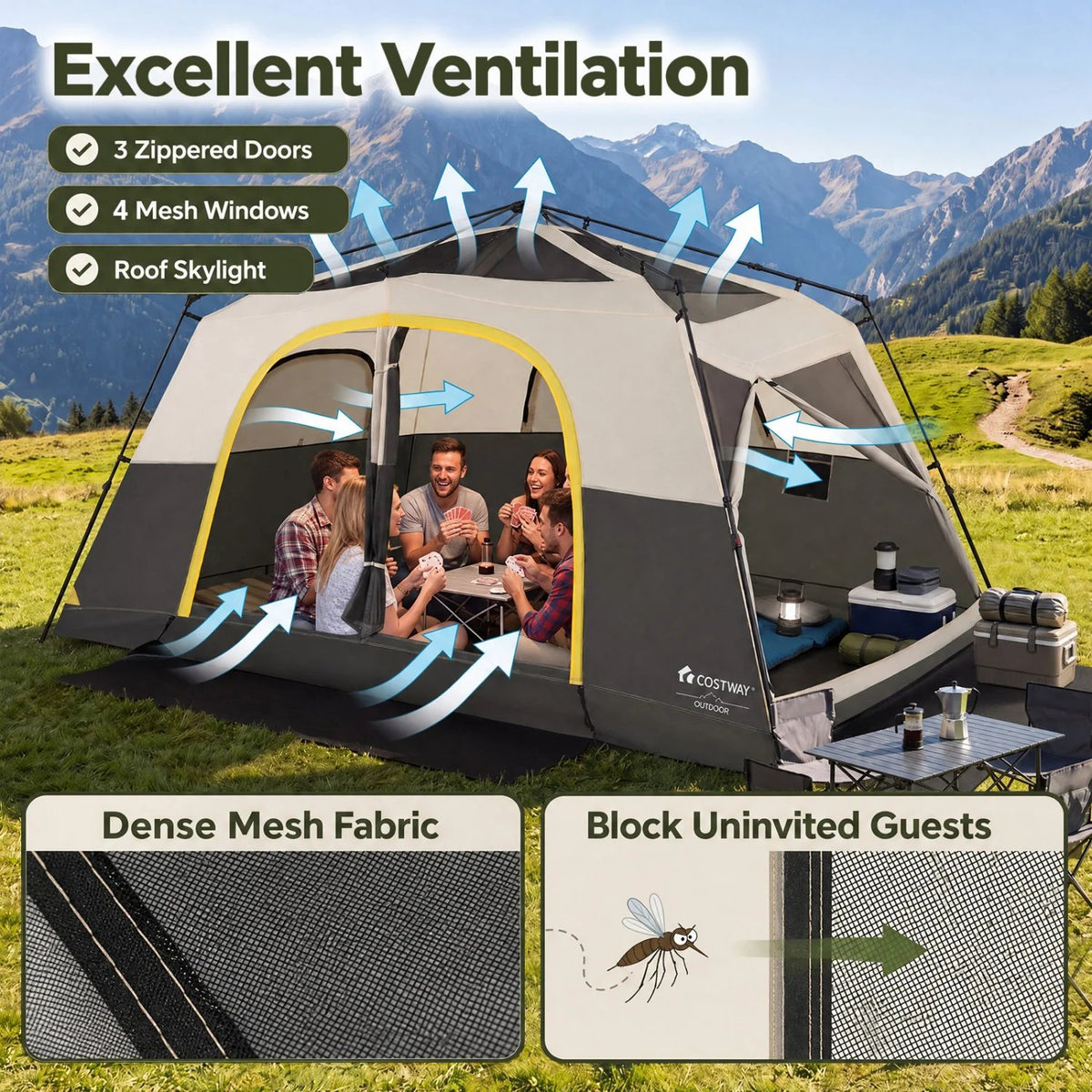 10 Person Instant Cabin Camping Tent with Rainfly 13 ft x 9 ft Portable Large Family Tent-Beige view 9