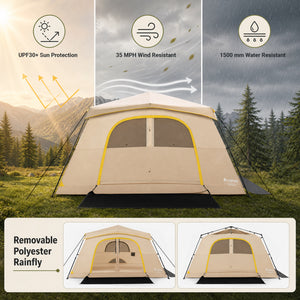 10 Person Instant Cabin Camping Tent with Rainfly 13 ft x 9 ft Portable Large Family Tent-Coffee view 8