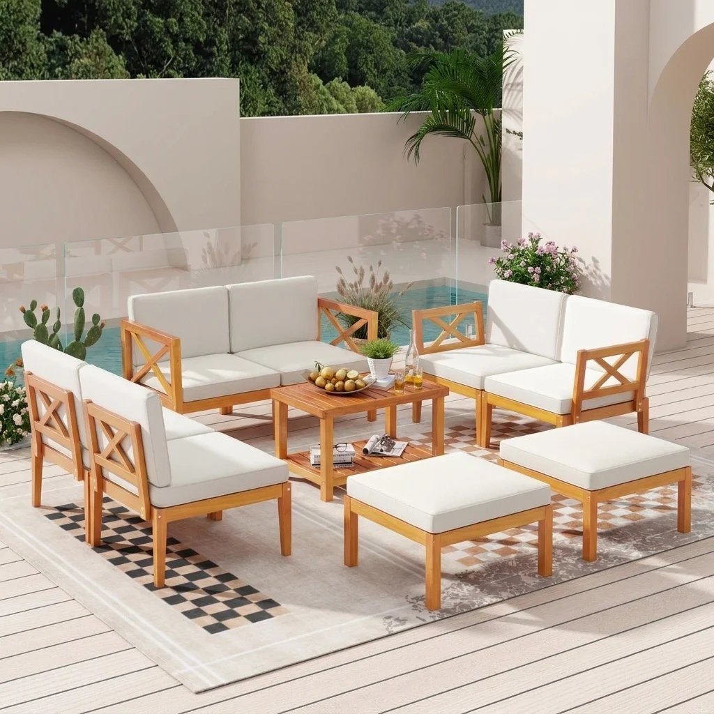 10-Piece Acacia Wood Outdoor Patio Furniture Set view 2