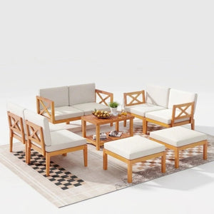 10-Piece Acacia Wood Outdoor Patio Furniture Set view 4