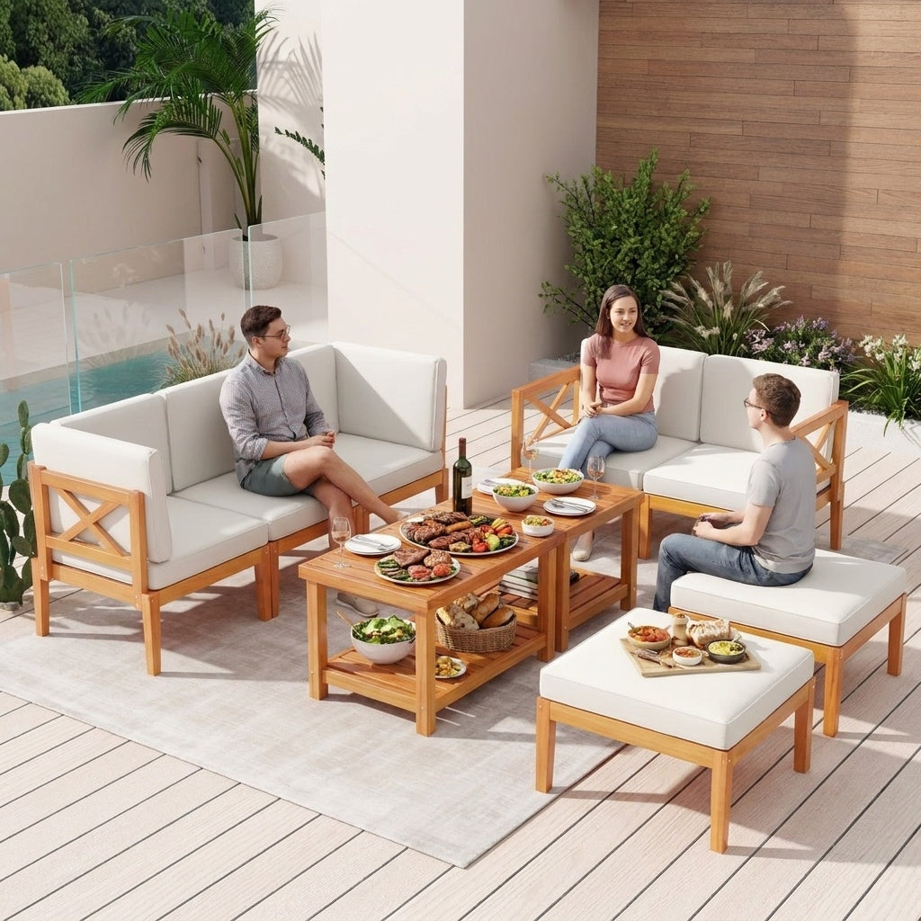 10-Piece Acacia Wood Outdoor Patio Furniture Set view 5