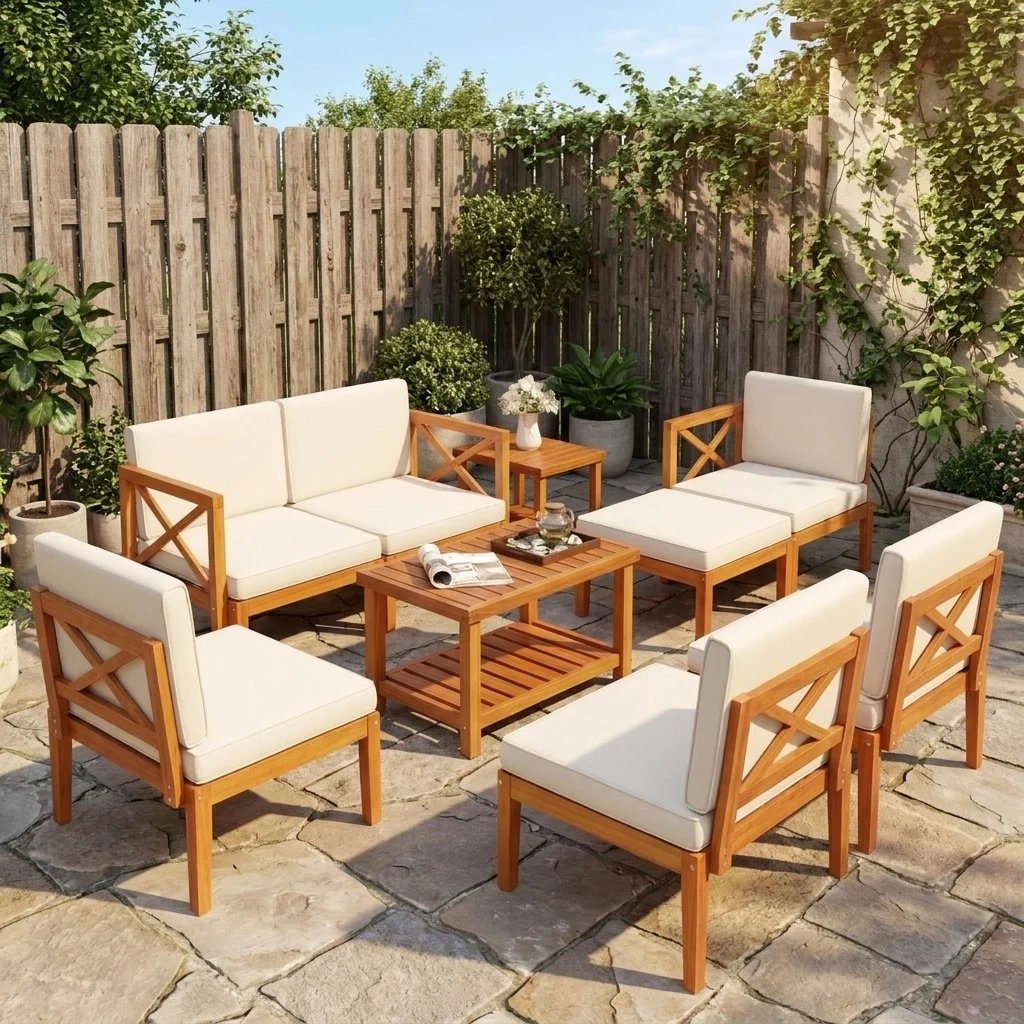 10-Piece Acacia Wood Outdoor Patio Furniture Set view 9