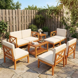 10-Piece Acacia Wood Outdoor Patio Furniture Set view 9