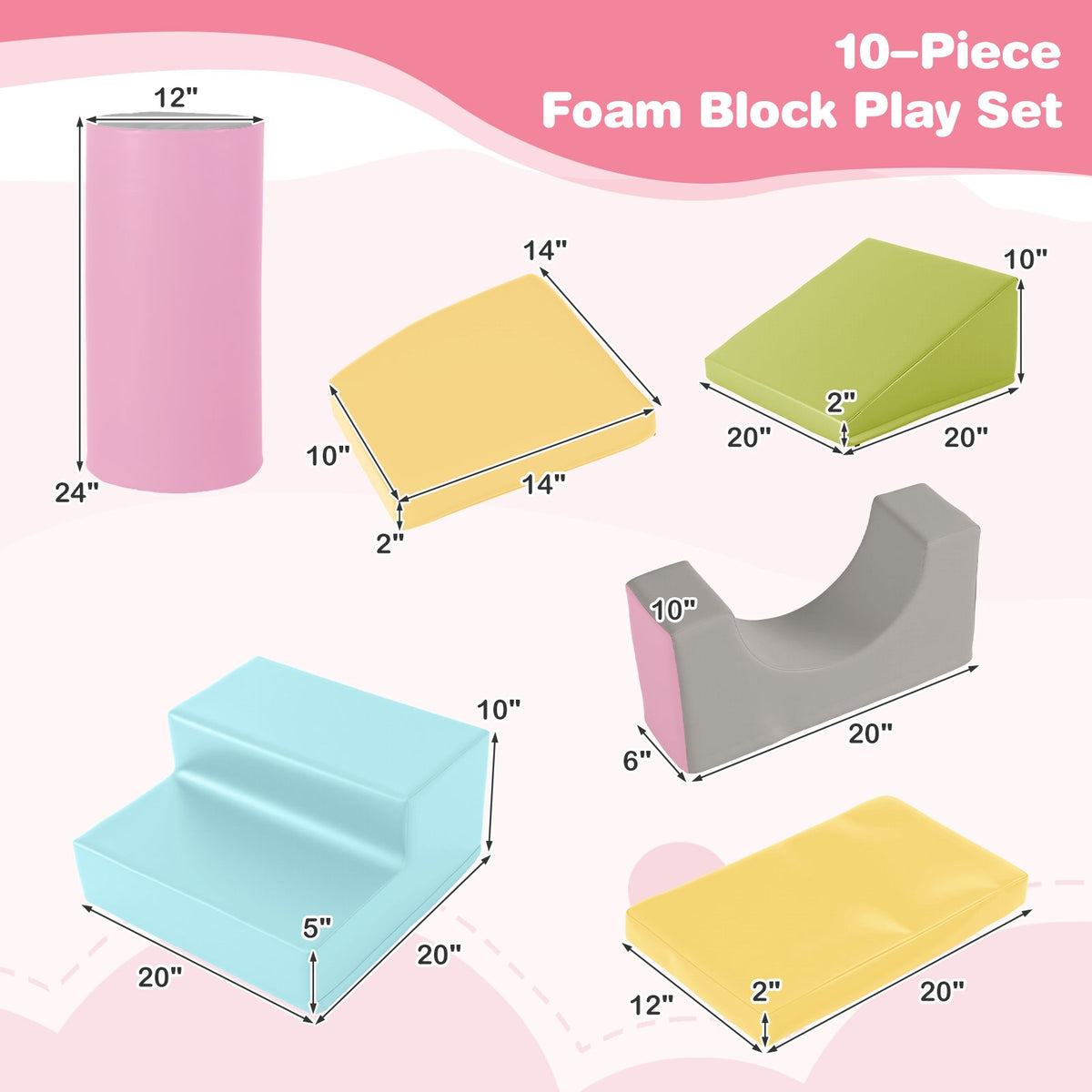 10-Piece Foam Climbing Toys for Toddlers Soft Foam PU Leather Building Blocks-Yellow view 4