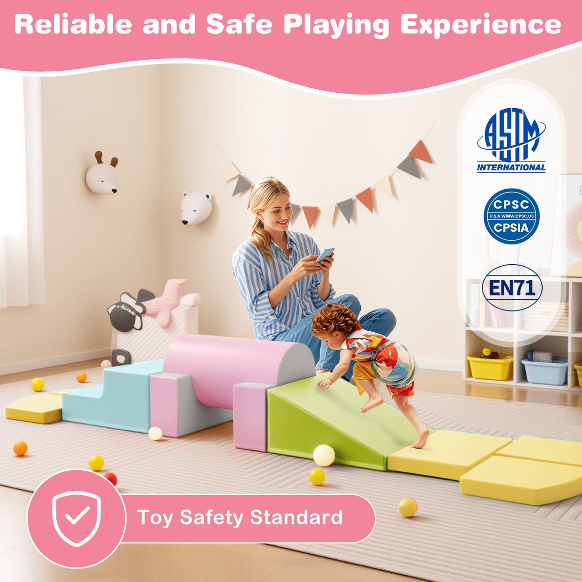10-Piece Foam Climbing Toys for Toddlers Soft Foam PU Leather Building Blocks-Yellow view 5