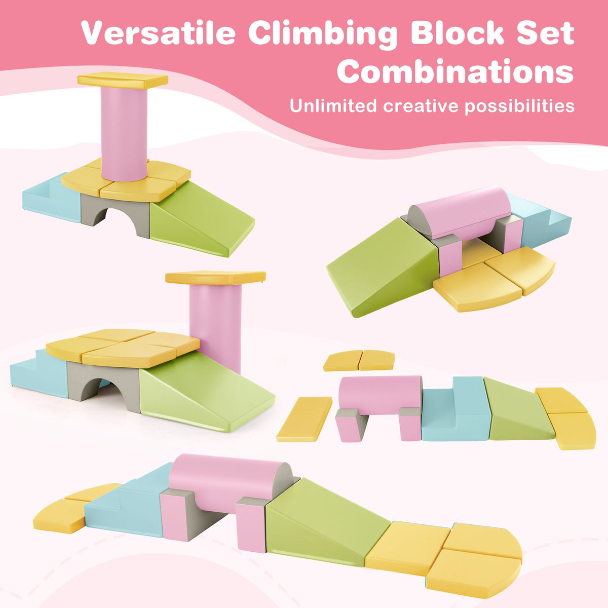 10-Piece Foam Climbing Toys for Toddlers Soft Foam PU Leather Building Blocks-Yellow view 8