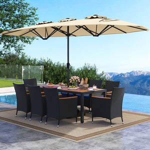 10 Piece Outdoor Patio Dining Set with 15 Feet Double-Sided Twin Umbrella-Beige view 2