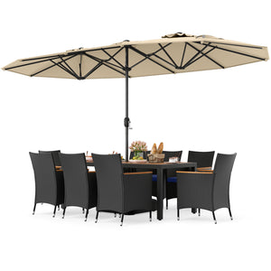 10 Piece Outdoor Patio Dining Set with 15 Feet Double-Sided Twin Umbrella-Beige view 4
