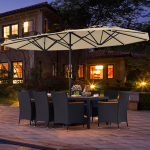 10 Piece Outdoor Patio Dining Set with 15 Feet Double-Sided Twin Umbrella-Beige view 6