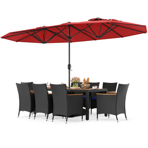 10 Piece Outdoor Patio Dining Set with 15 Feet Double-Sided Twin Umbrella-Red view 4