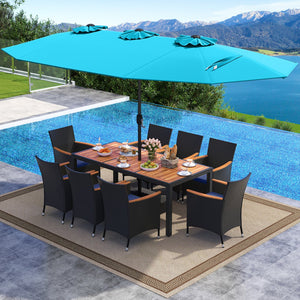 10 Piece Outdoor Patio Dining Set with 15 Feet Double-Sided Twin Umbrella-Turquoise view 3