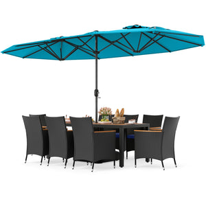 10 Piece Outdoor Patio Dining Set with 15 Feet Double-Sided Twin Umbrella-Turquoise view 4