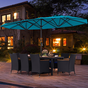 10 Piece Outdoor Patio Dining Set with 15 Feet Double-Sided Twin Umbrella-Turquoise view 6