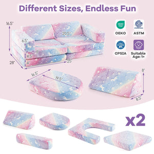 10 Pieces Modular Kids Play Couch Sectional Sofa Glow in the Dark-Multicolor view 2
