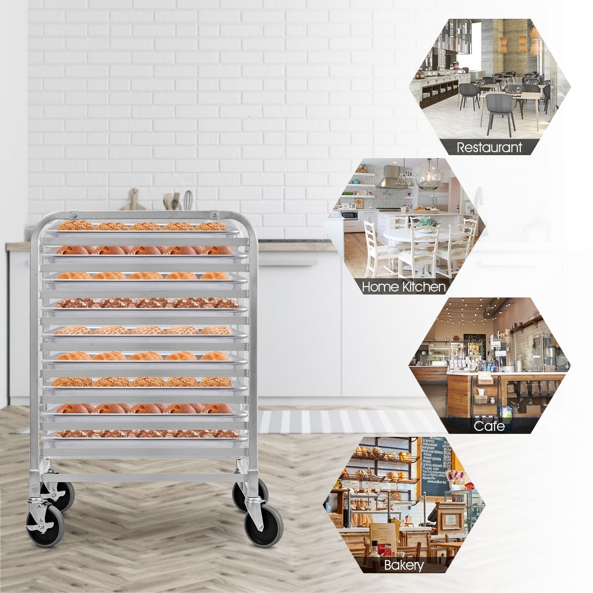 10 Sheets Aluminum Rolling Bakery Pan Rack view 6