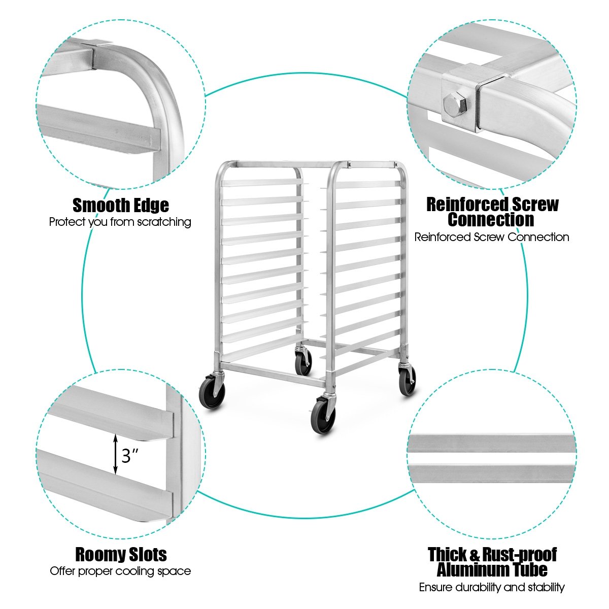 10 Sheets Aluminum Rolling Bakery Pan Rack view 7