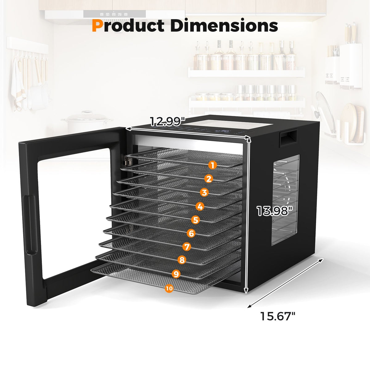 10 Stainless Steel Trays Dryer with 10 Presets-Black view 4