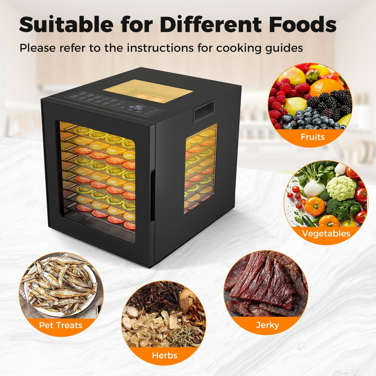 10 Stainless Steel Trays Dryer with 10 Presets-Black view 8