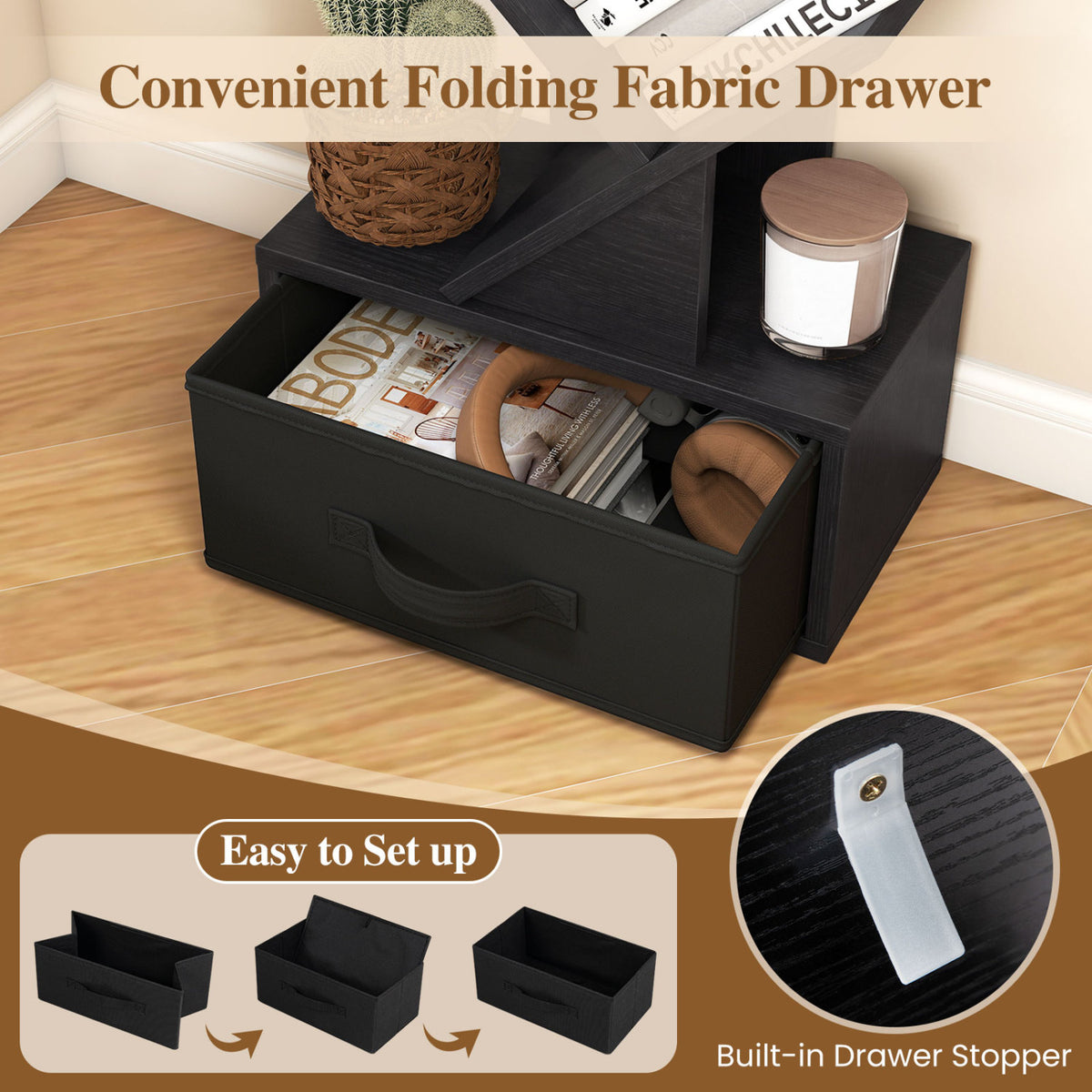 10-Tier Bookshelf with Drawer Free-standing Storage Bookcase-Black view 6
