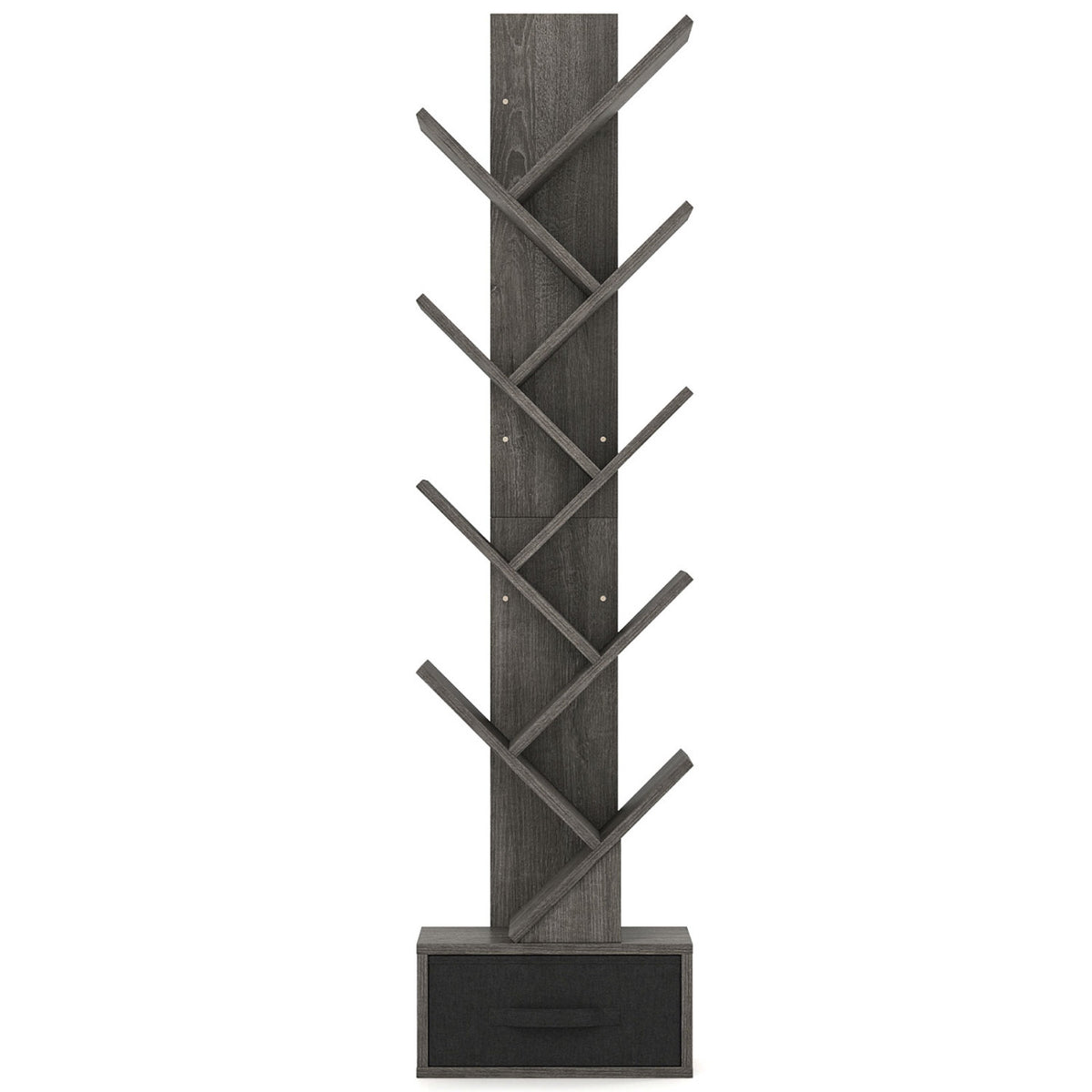 10-Tier Bookshelf with Drawer Free-standing Storage Bookcase-Gray & Black view 4